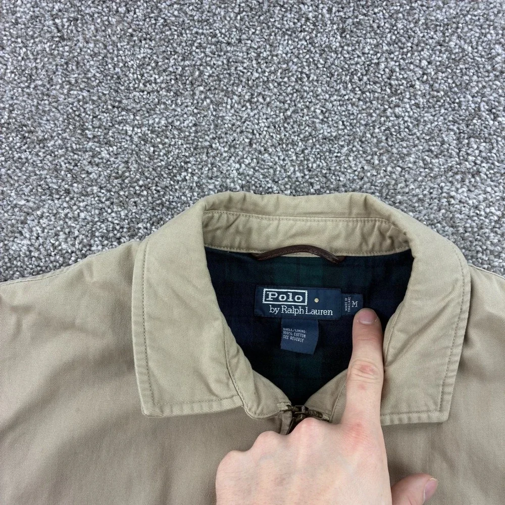 Vintage Polo Ralph Lauren Harrington Jacket Mens M Beige Zip Flannel Bi Swing - Picture 3 of 6
